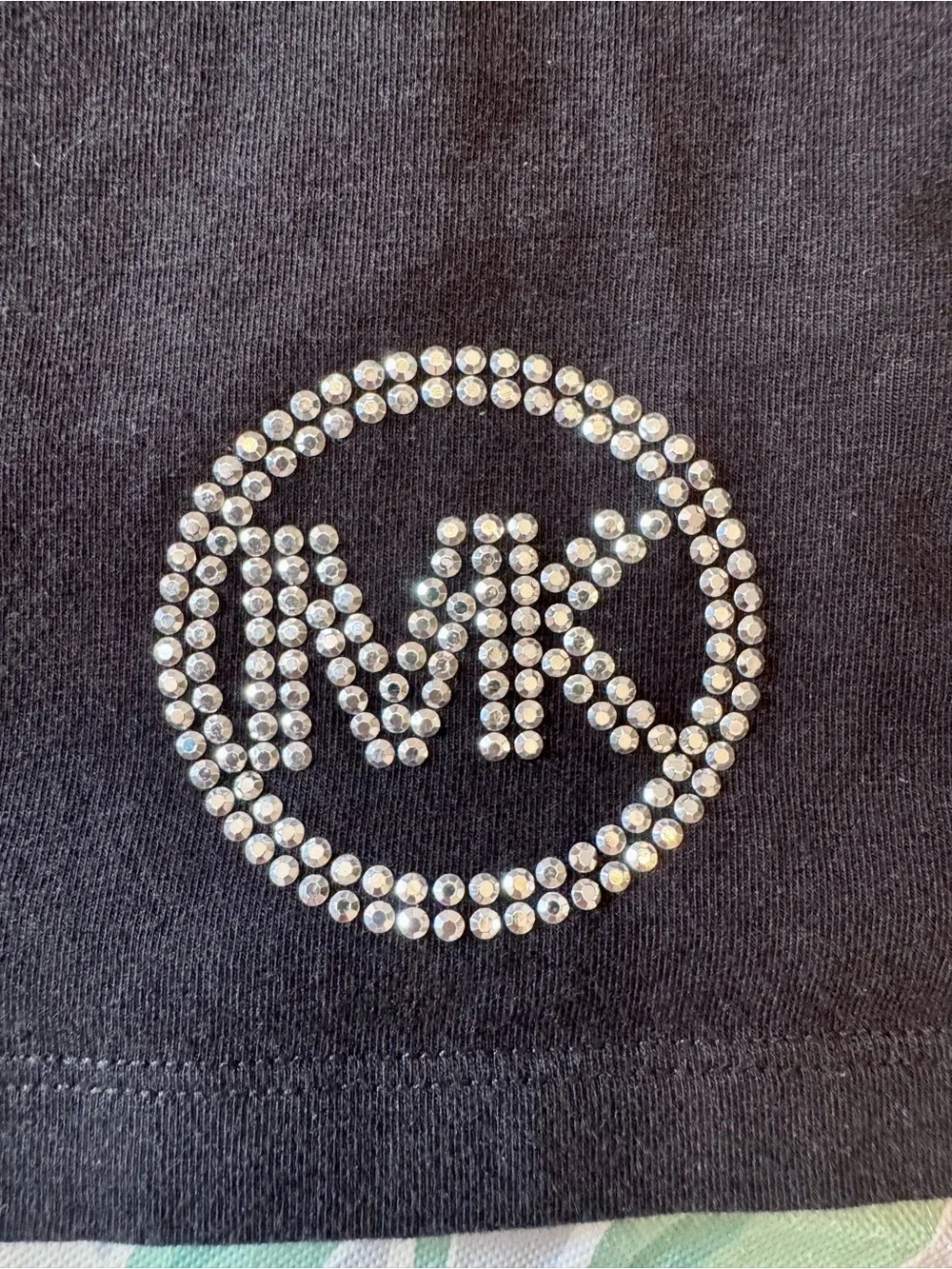 Michael Kors Black Short Sleeve Tee with Rhinestone MK Emblem